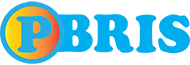The original logo features the text “PBRIS” in bold, blue letters. To the left of the text, there is a circular icon divided into two halves: the top half is orange, and the bottom half is blue. The letters are capitalized and have a playful, rounded design.